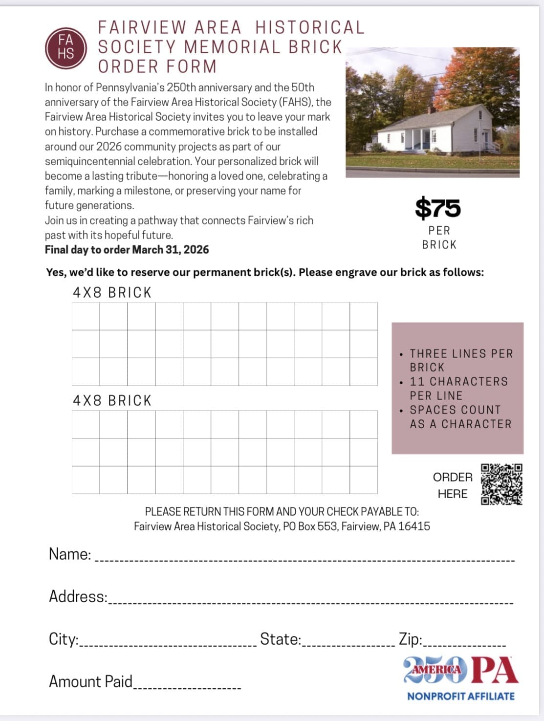 Brick Order Form for Print